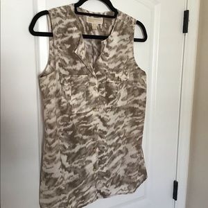 Michael Kors sleeveless camo animal print button up blouse top